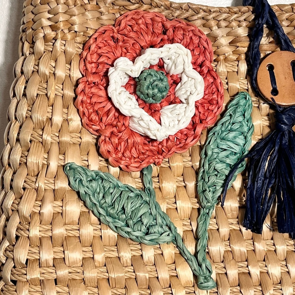 WALBORG VTG woven straw/ raffia  handbag/Purse/clutchflower detail made in Italy - Picture 2 of 11